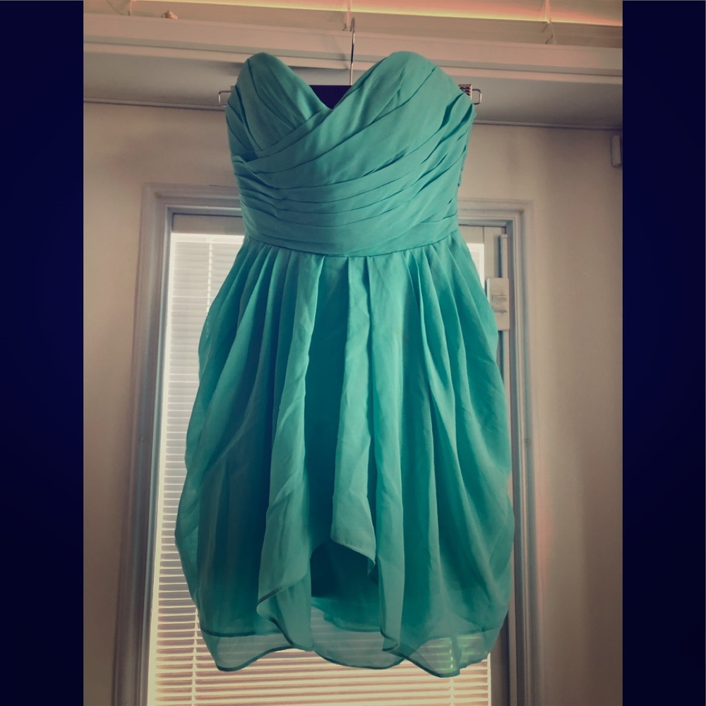 David’s Bridal Aqua pleated bodice